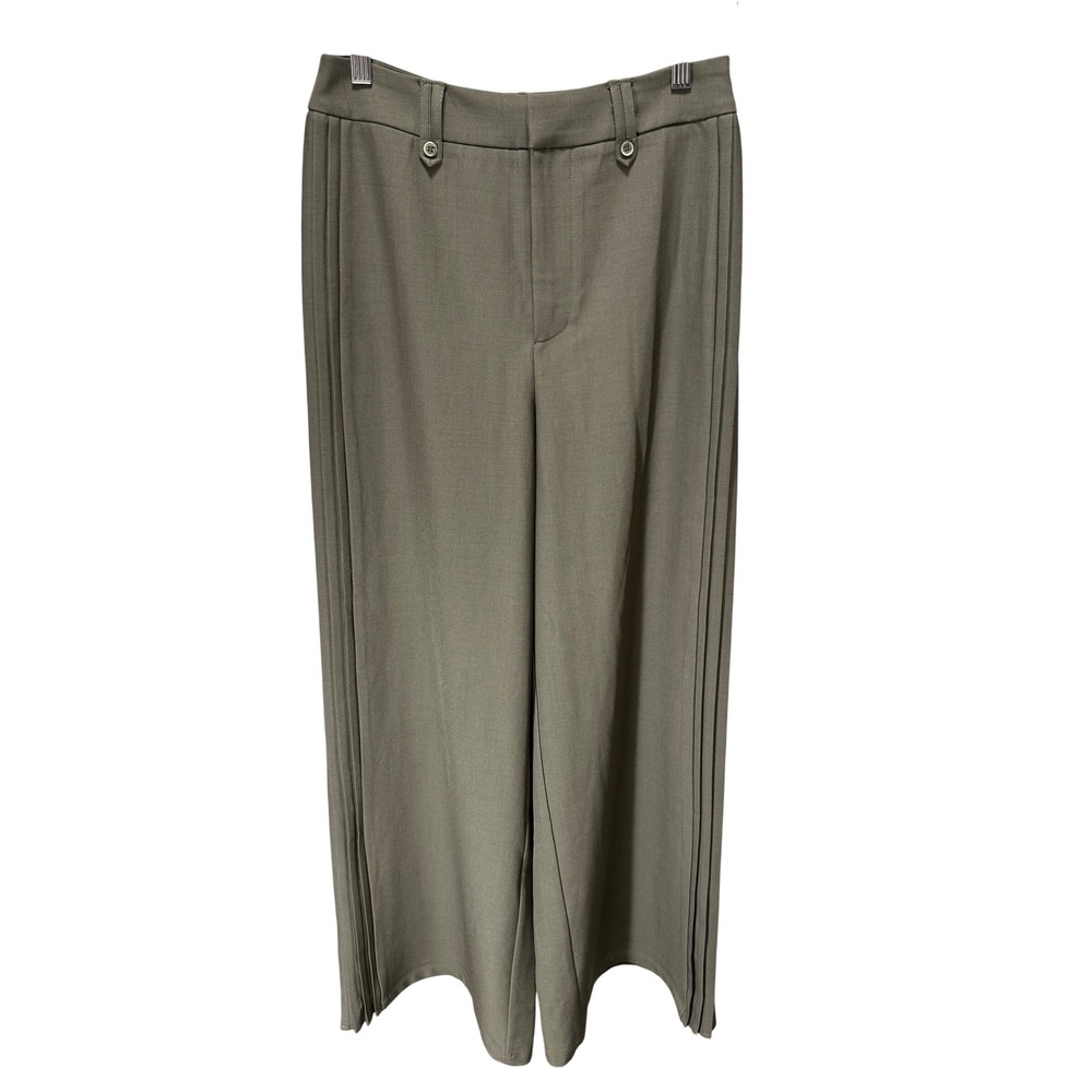Commense Pants Women Small Olive‎ Green Wide Leg Pleated Side Trousers High Rise